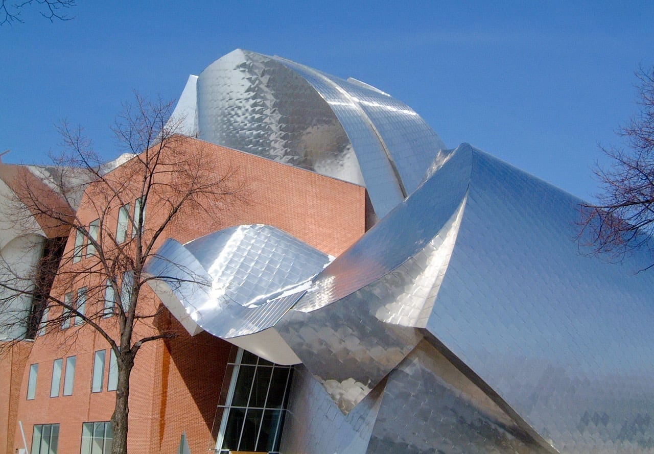 Curvilinear forms of the Peter B. Lewis Building.