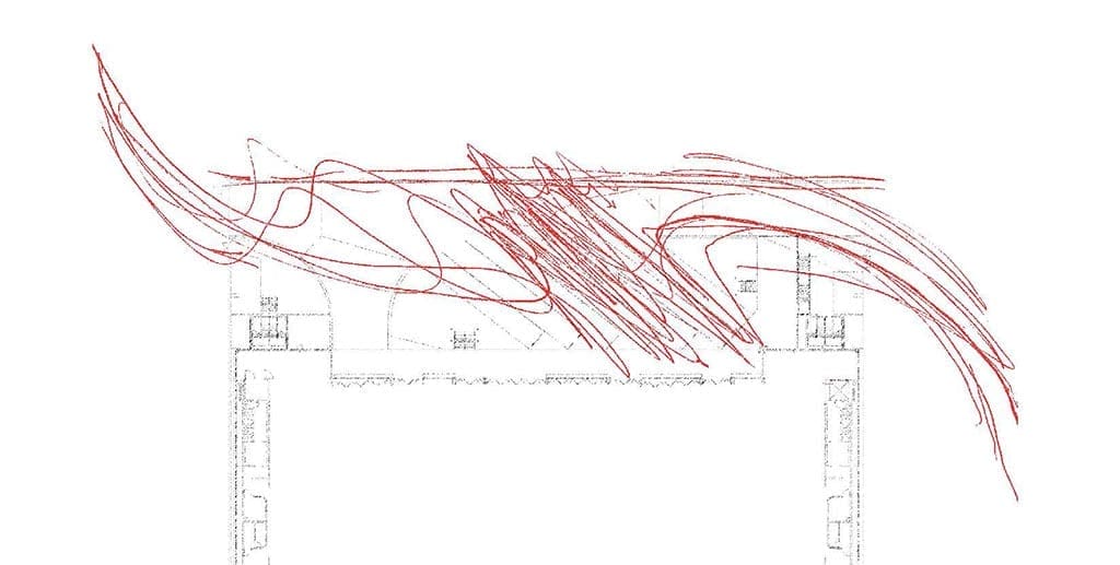 Drawing of the semi-truck pathways taken at Bartle Hall's loading dock.