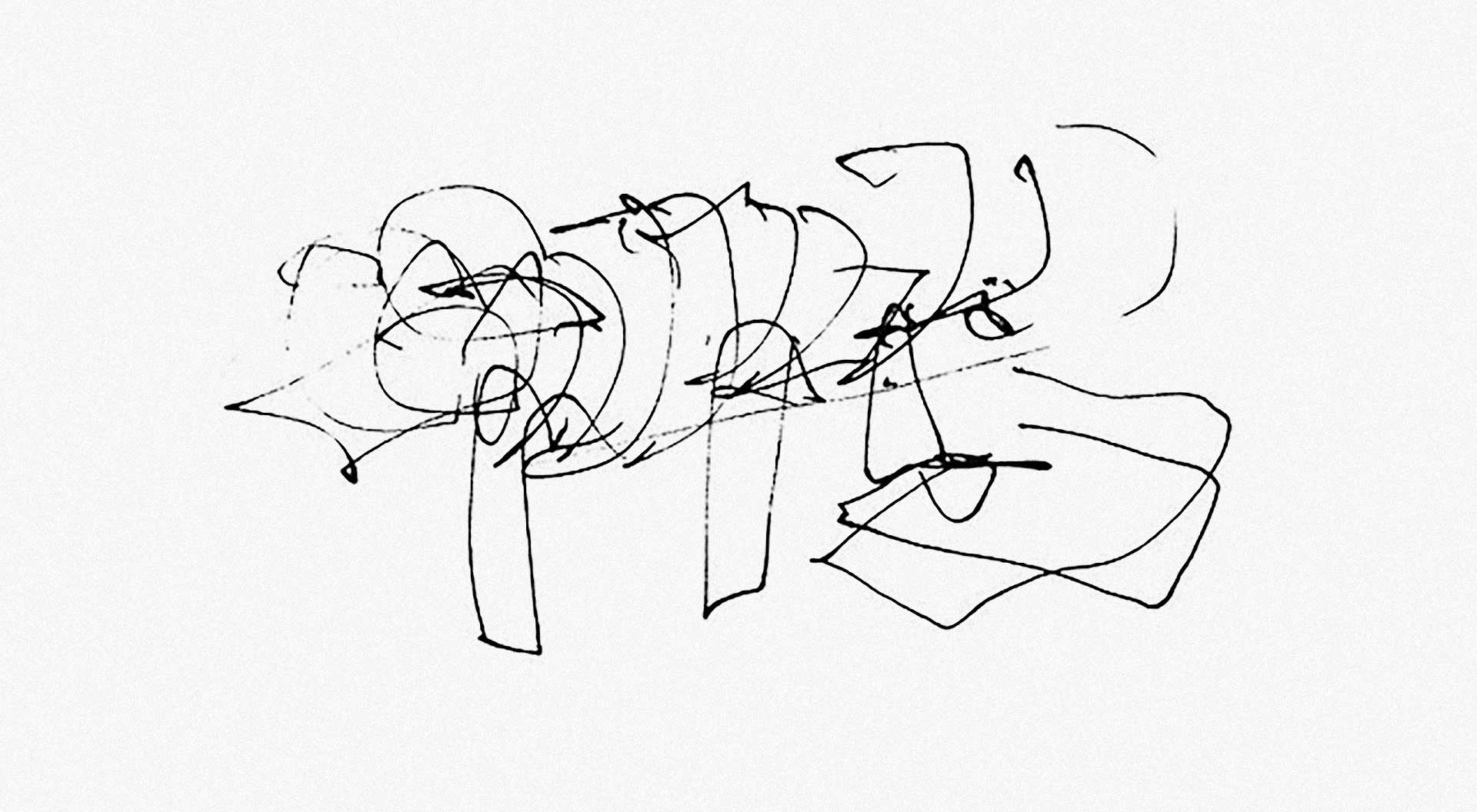 Frank Gehry Sketch of the Tornado design for the Issey Miyake Tribeca.