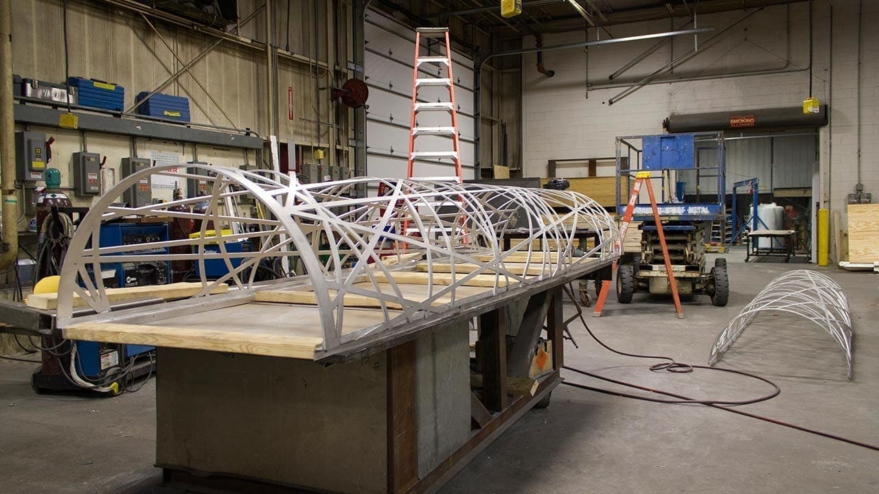 Column covers at the Zahner shop during fabrication.