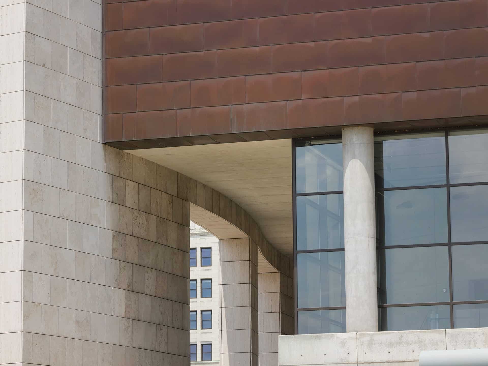 Copper panels will continue to weather at Freedom Center.