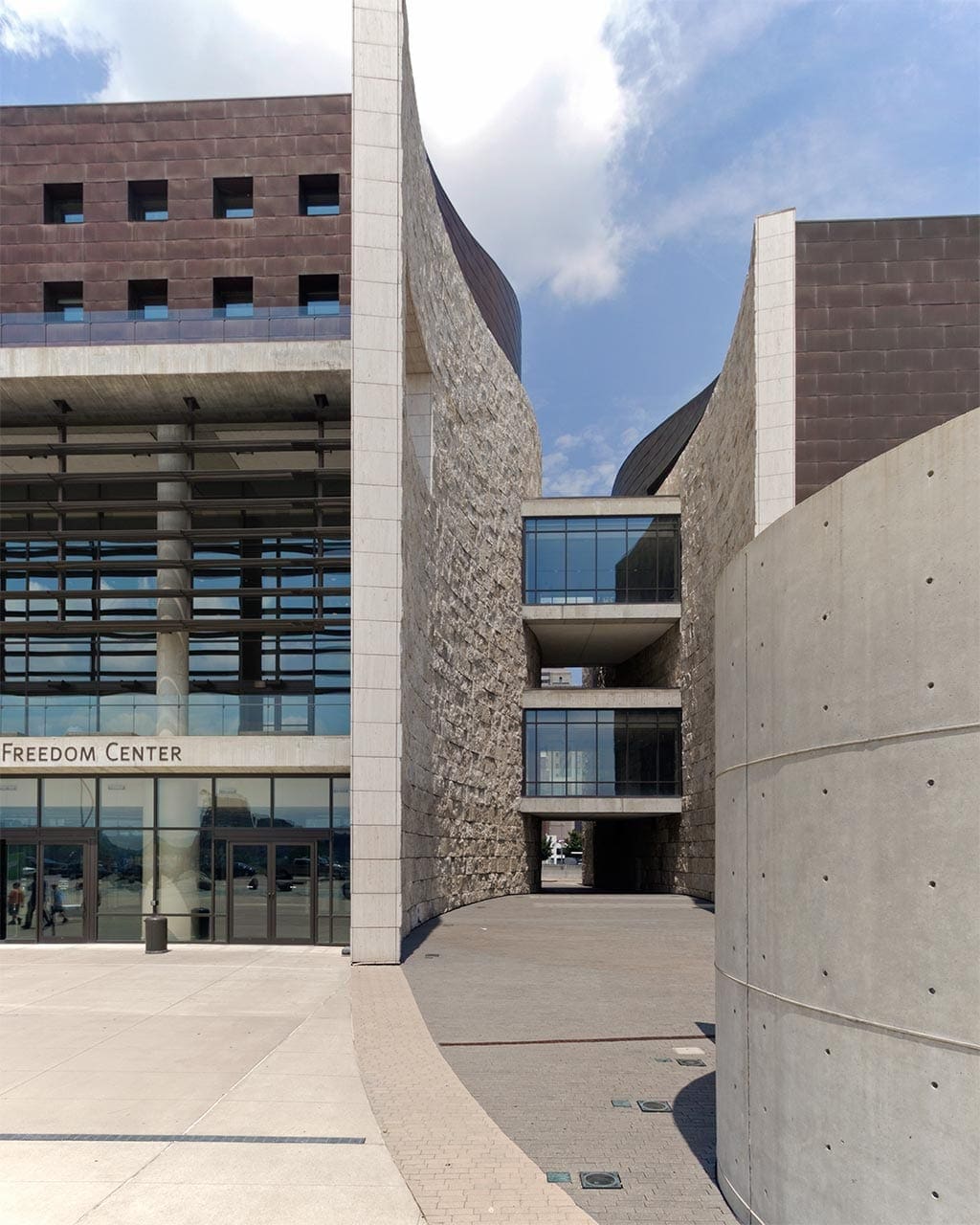 Photograph of the curving paths which cut through Freedom Center.