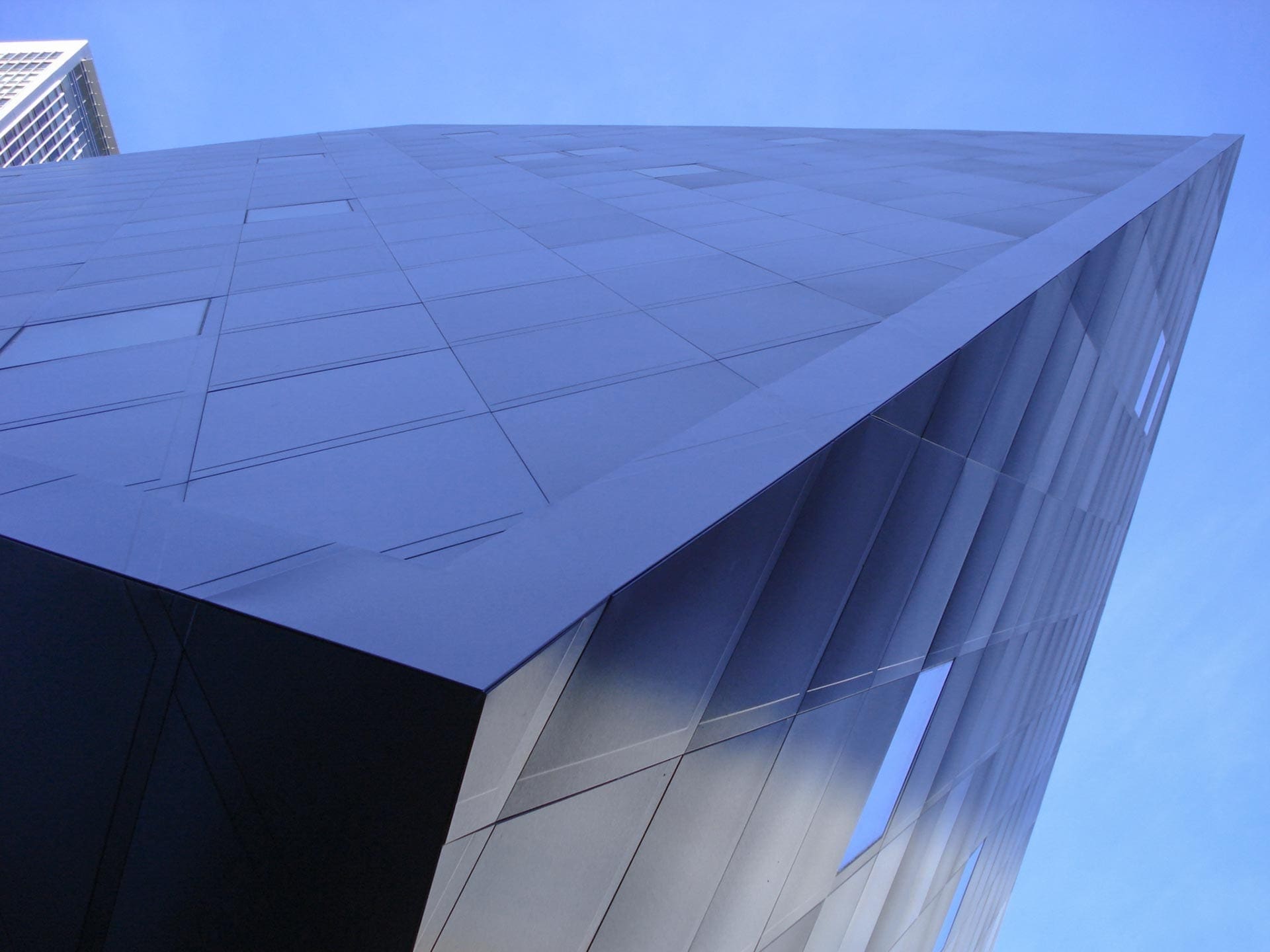 Blue metal panels of the Contemporary Jewish Museum in San Francisco.