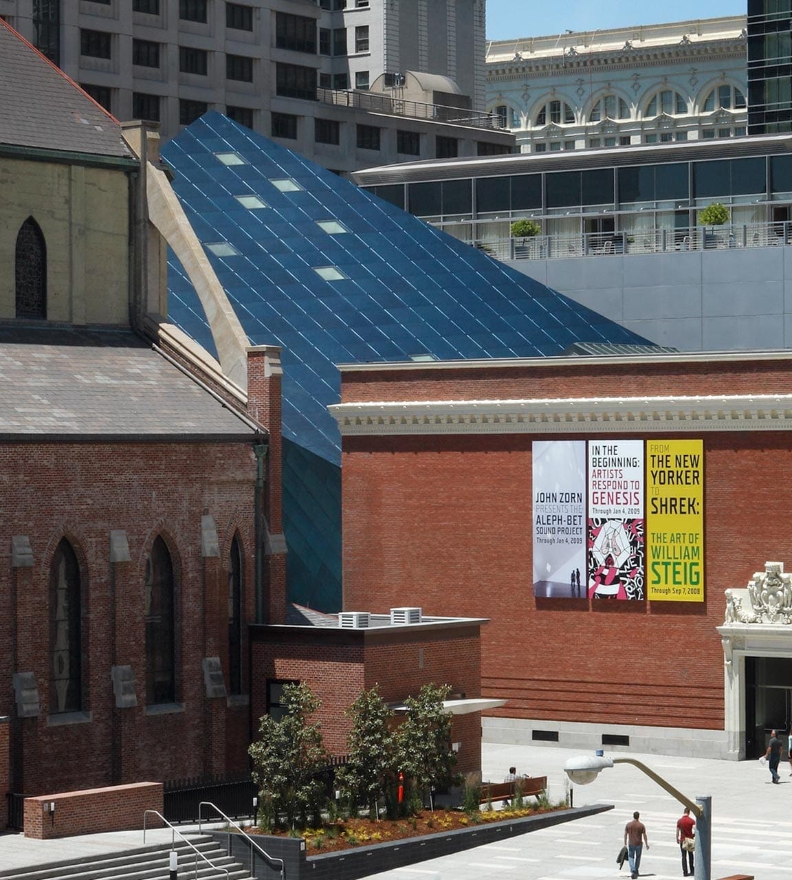 The metal panels of the Contemporary Jewish Museum at mid-day.