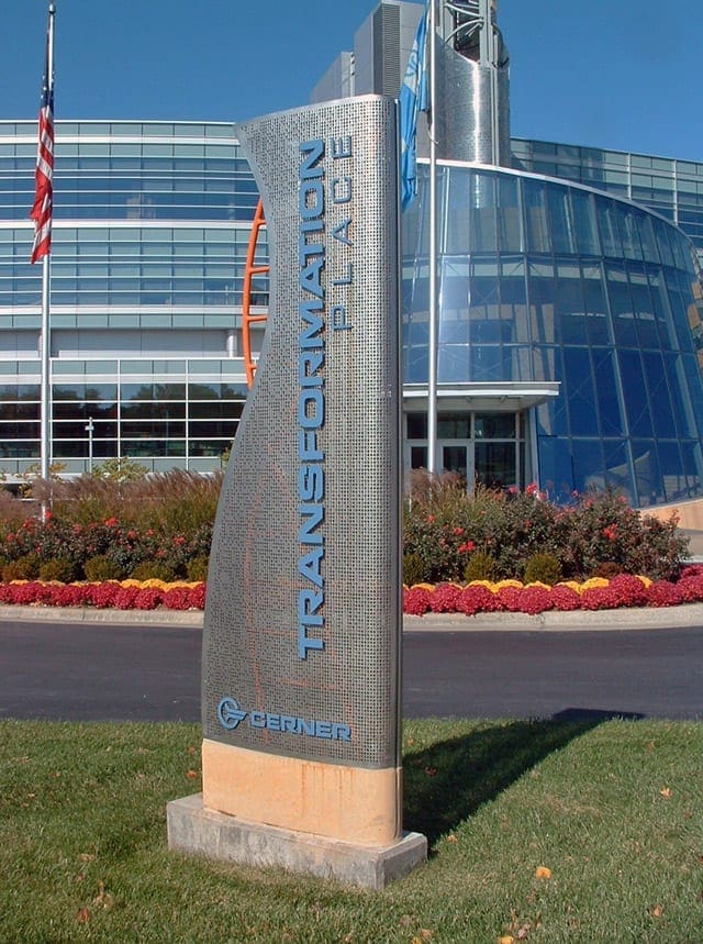 Additional metal signage at Cerner Headquarters.