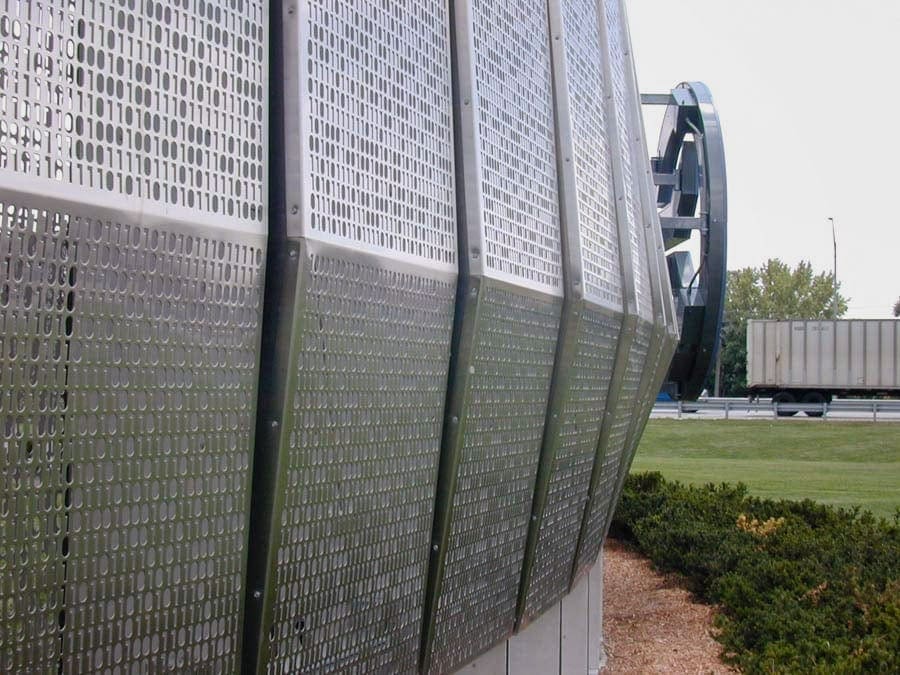 Detail of the perforated metal system used for Cerner Headquarters.