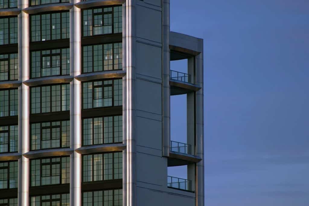 Detail of the 200 Eleventh Ave stainless steel facade.