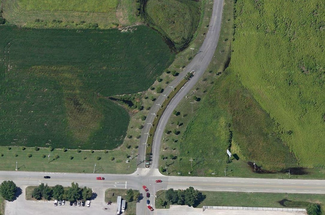 Aerial photograph of the kinetic sculpture entitled Seven Sentinels, a public artwork by Matthew Dehaemers.