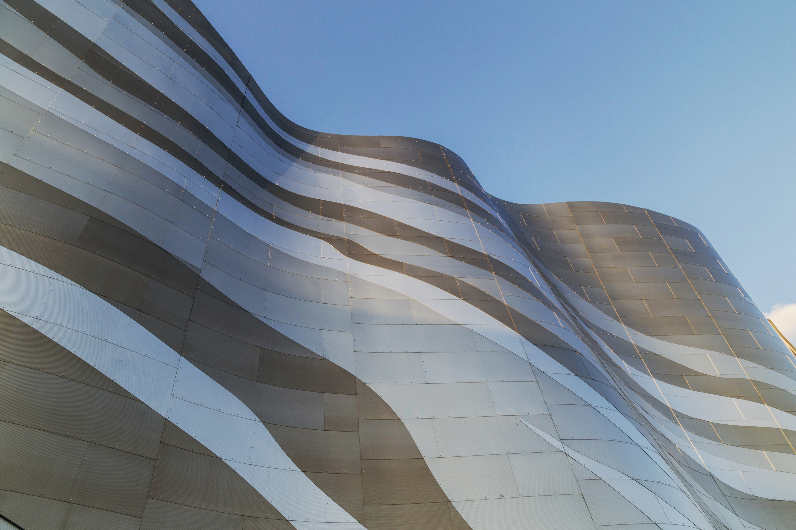 Detail of interference coated stainless steel in various color options on the Neiman Marcus flagship store.