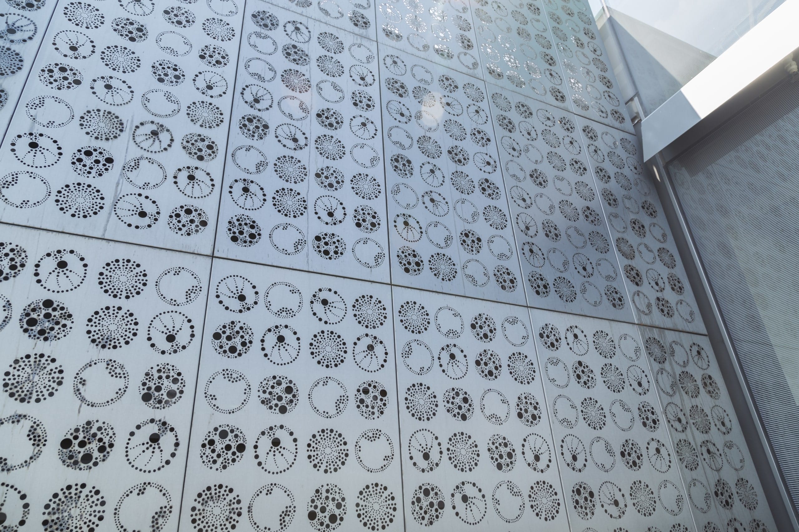 Detail of the ocean-facing Plankton Wall at the Exploratorium in San Francisco.