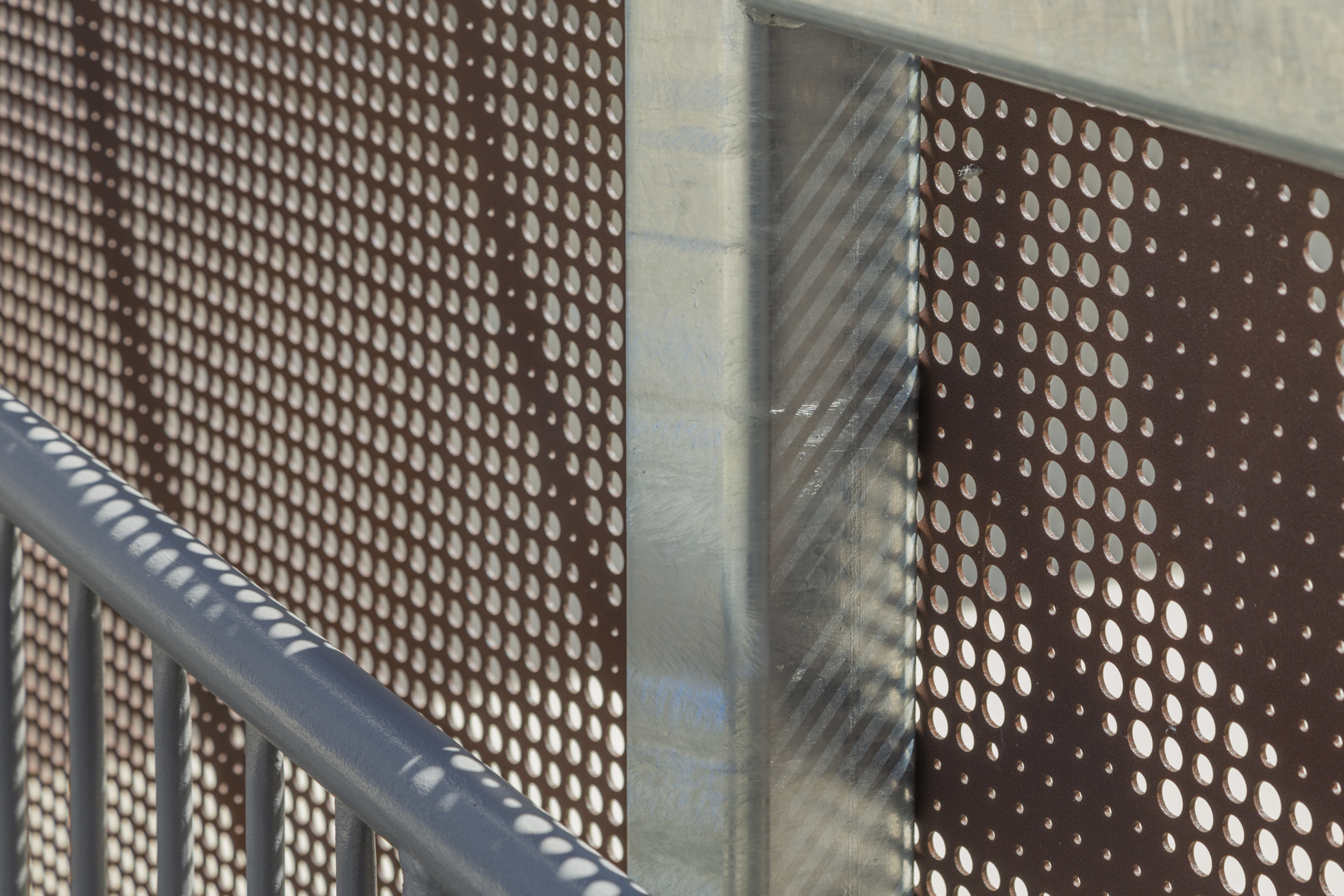 The contractor attached Zahner perforated panels to a galvanized steel structure.