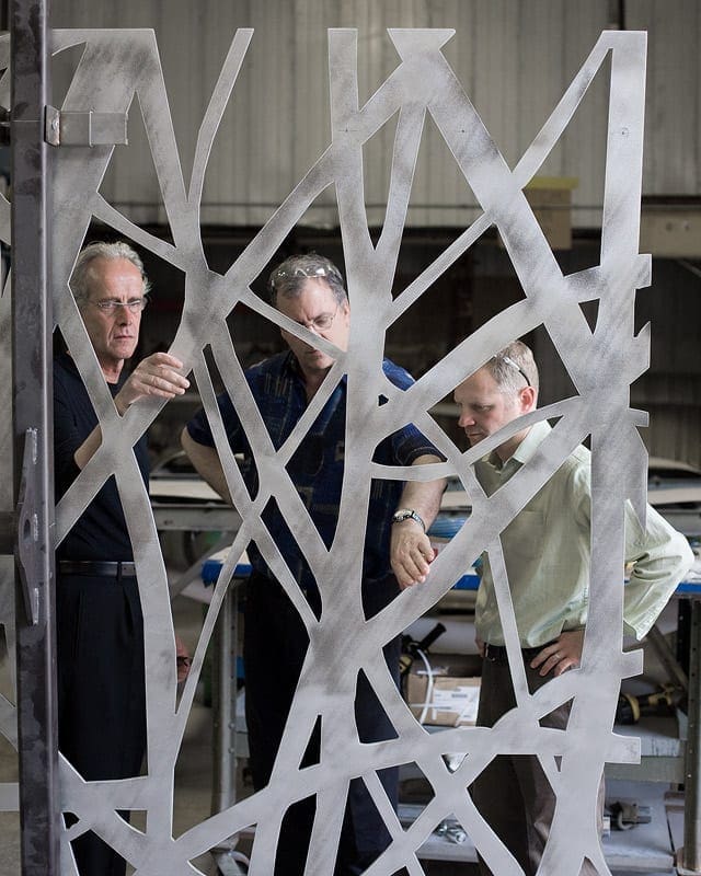 From left to right: Jan Hendrix, Zahner President  CEO L. William Zahner, and Zahner Engineering Director Paul Martin