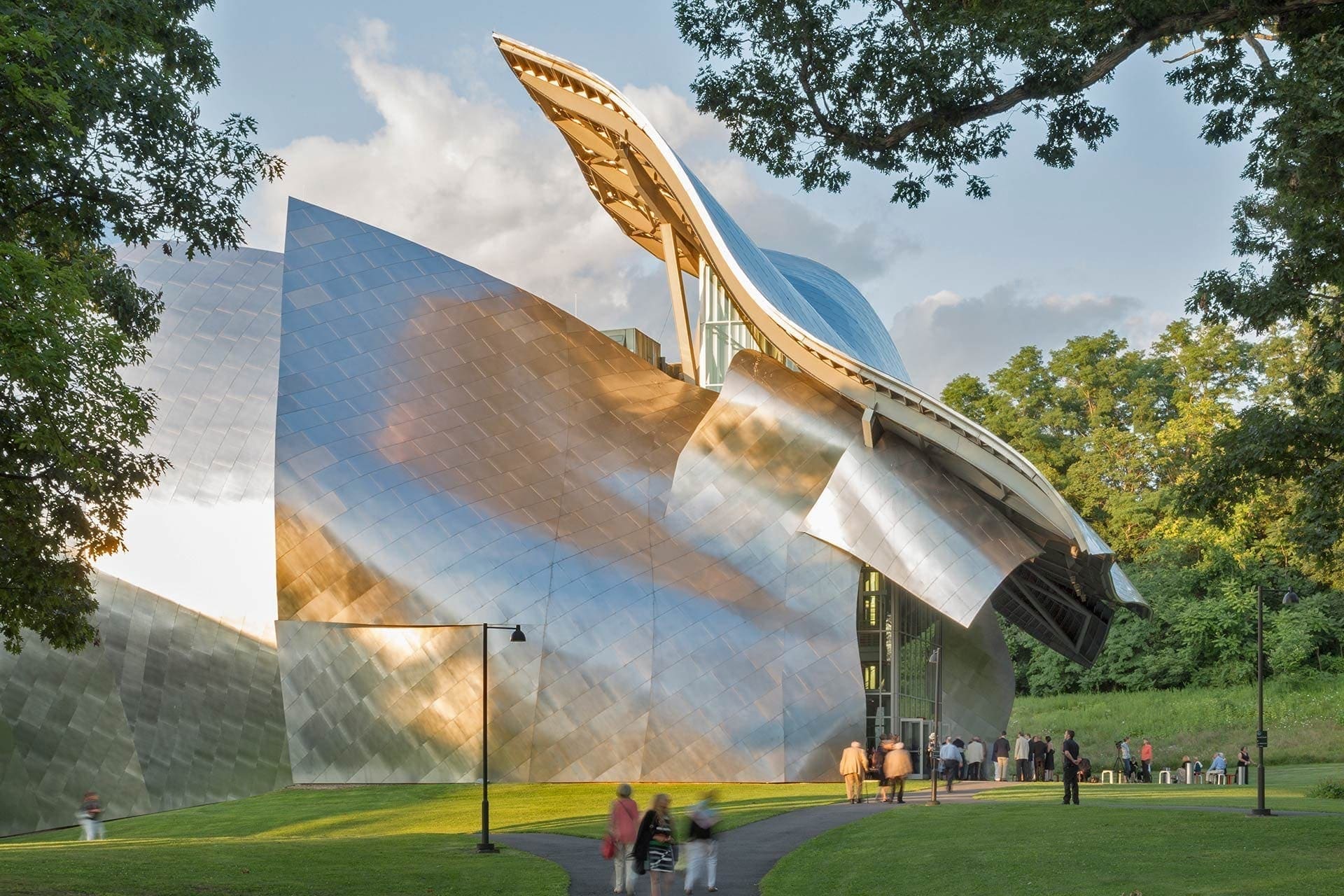 Angel hair aluminum and stainless steel panels on the Fisher Center at Bard College